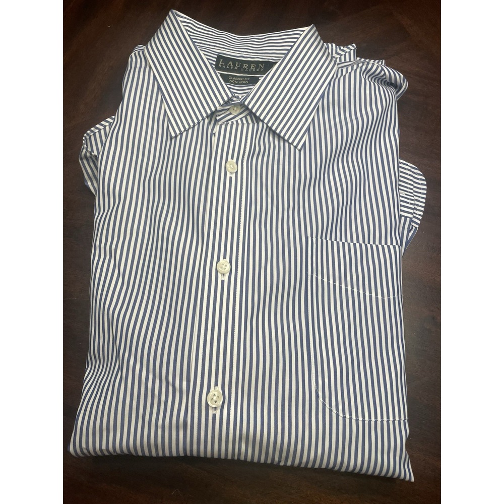 Lauren Ralph Lauren Dress Shirt Mens 17.5 32/33 Blue Non-Iron Classic Fit